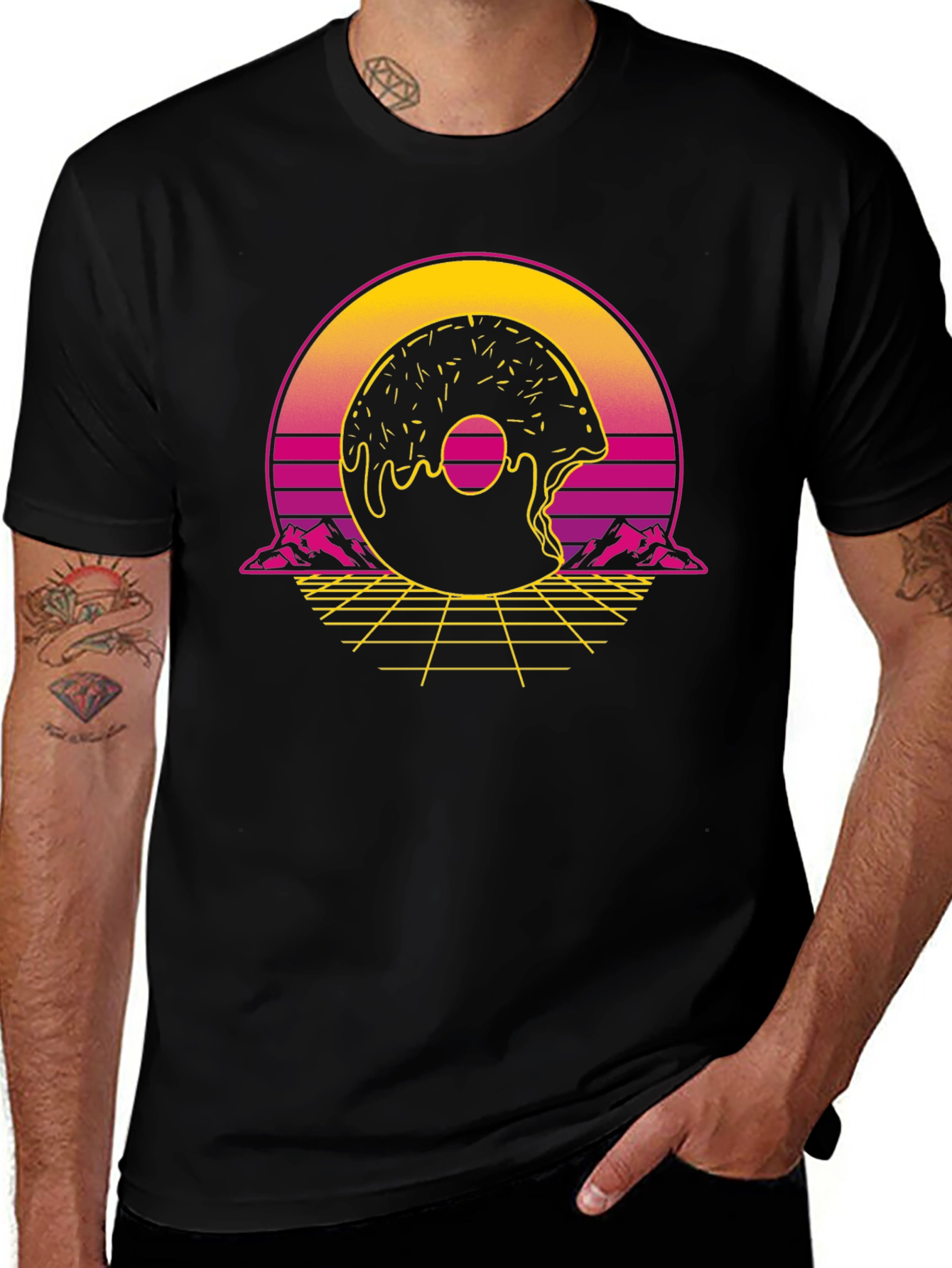 Retro Donut Graphic Tee - Synthwave Style