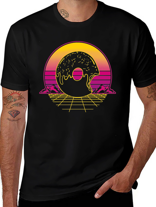 Retro Donut Graphic Tee - Synthwave Style