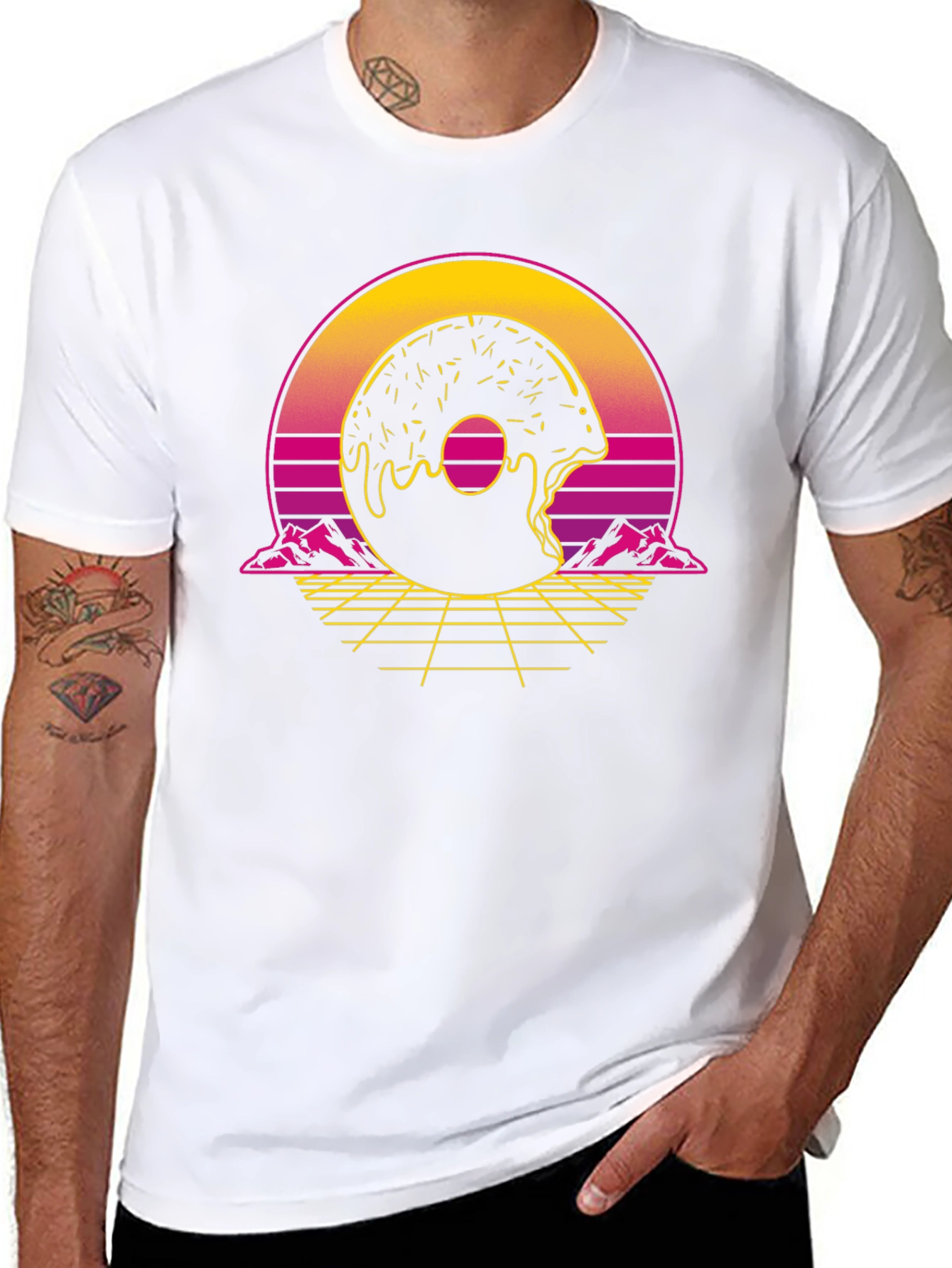 Retro Donut Graphic Tee - Synthwave Style