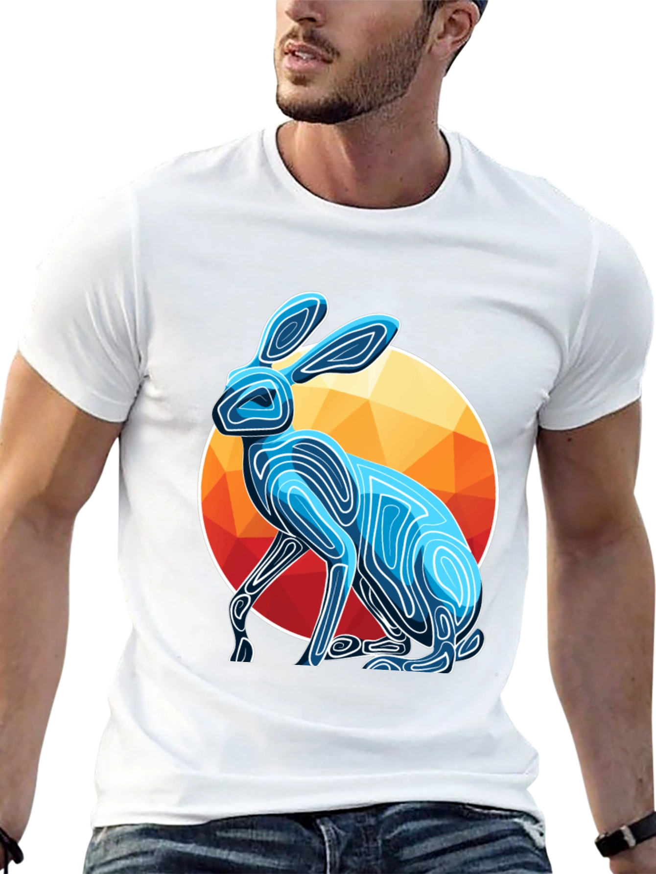 Geometric Rabbit Graphic Tee - Modern Art Shirt