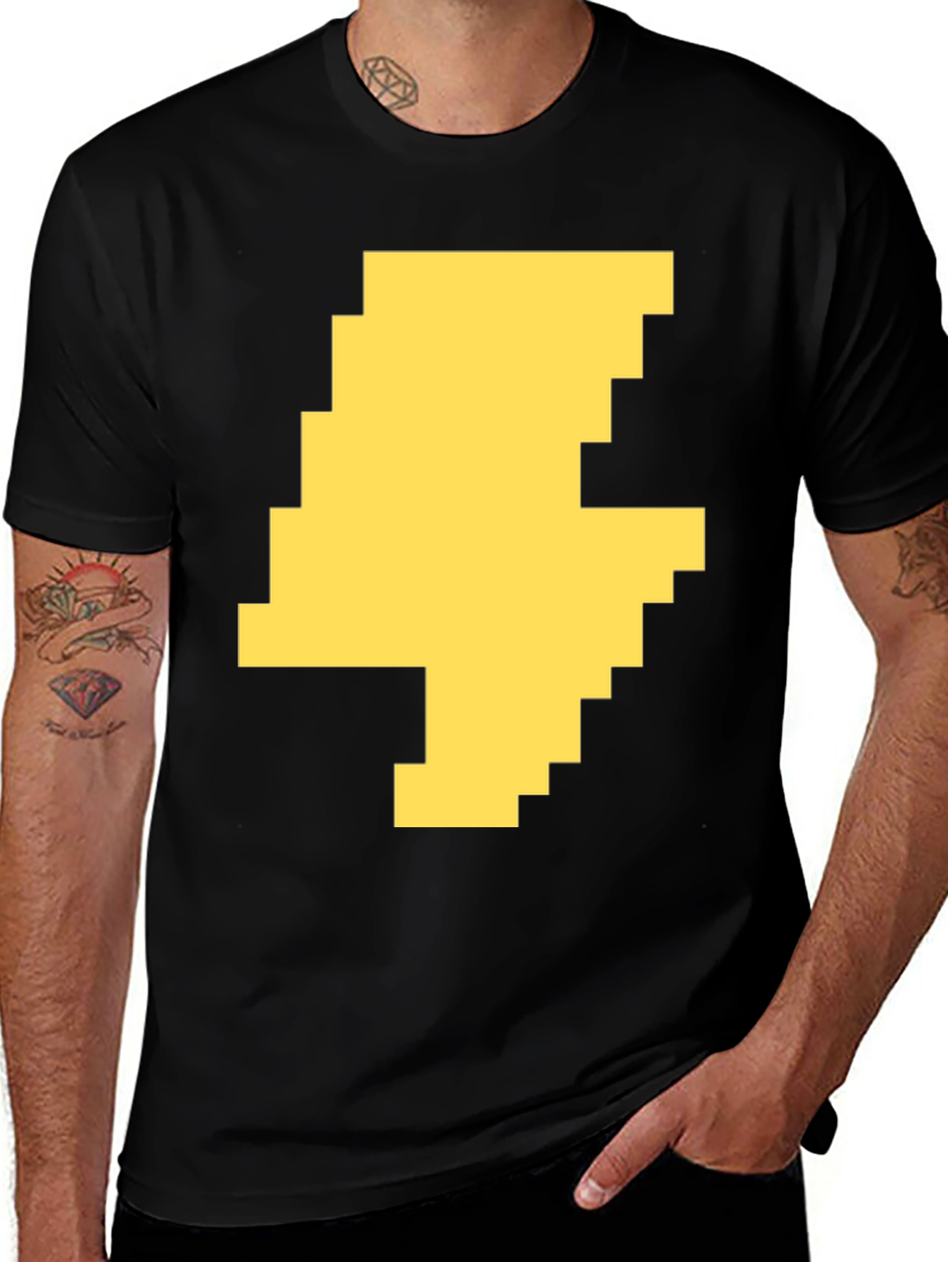 Pixelated Lightning Bolt Graphic Tee - Black