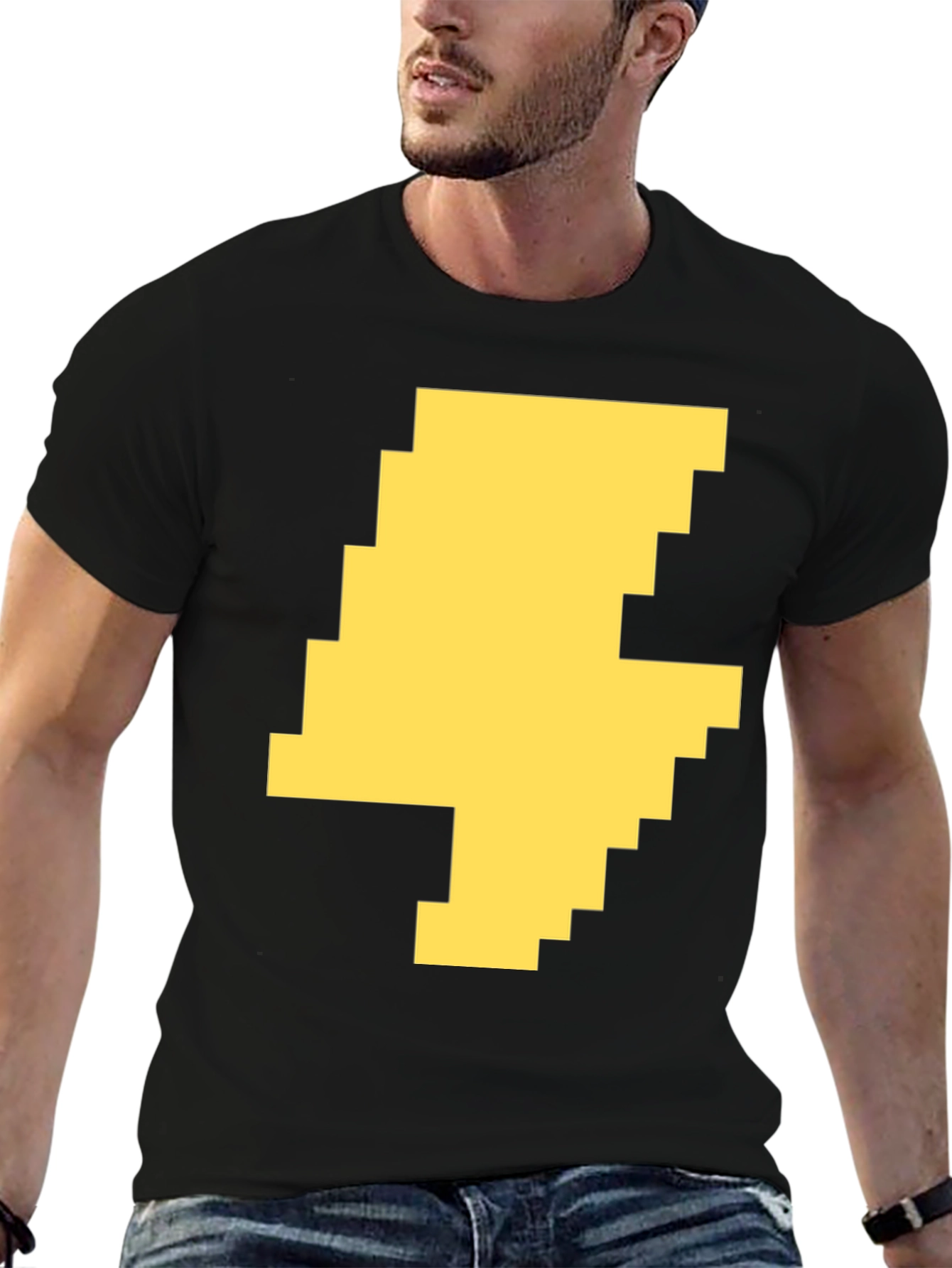 Pixelated Lightning Bolt Graphic Tee - Black