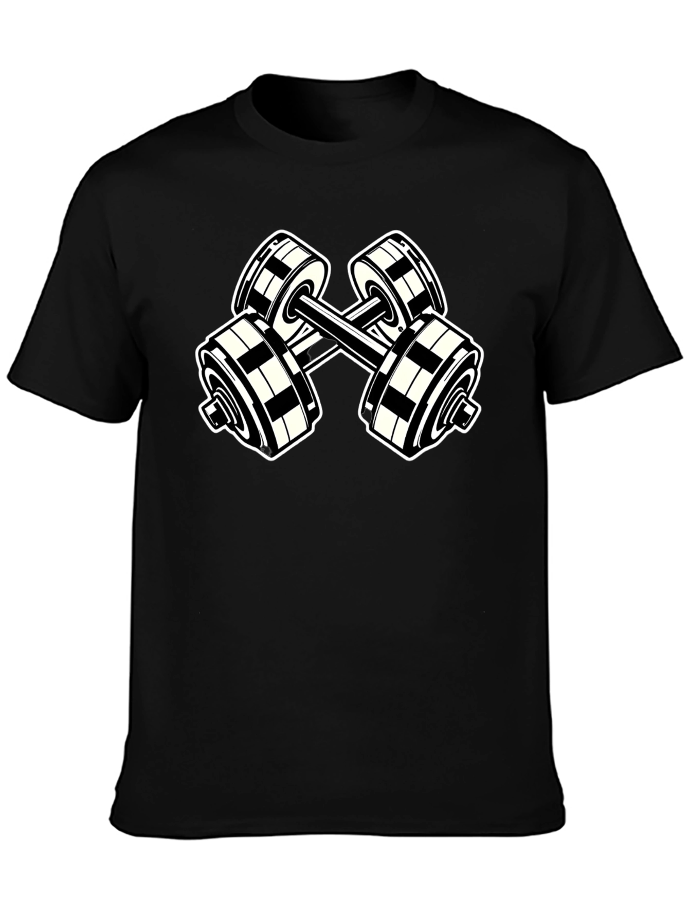 Black T-Shirt with Dumbbell Graphic