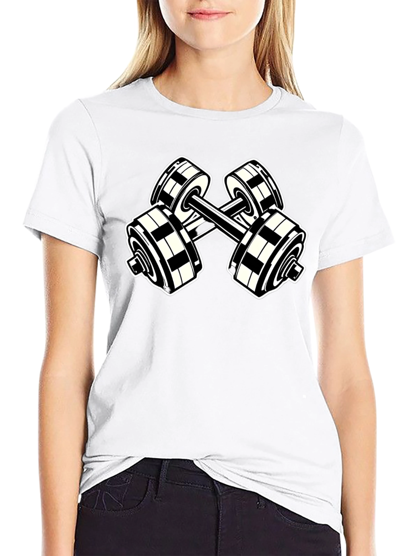 Black T-Shirt with Dumbbell Graphic