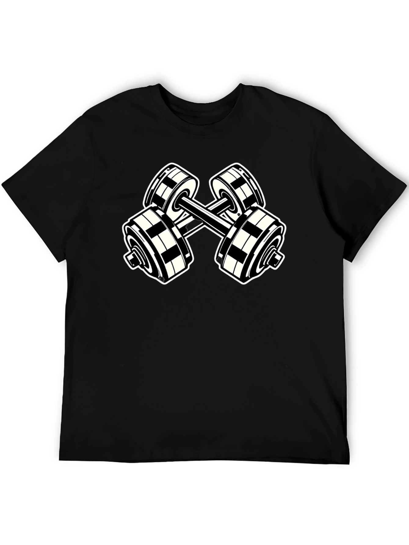 Black T-Shirt with Dumbbell Graphic