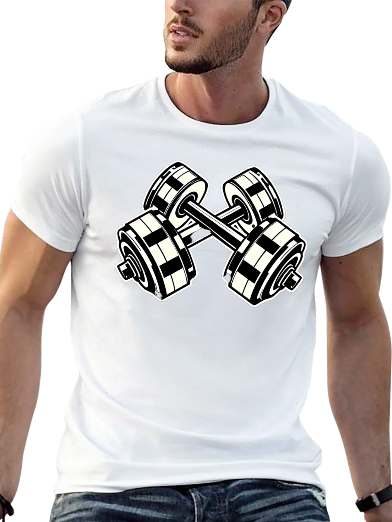 Black T-Shirt with Dumbbell Graphic