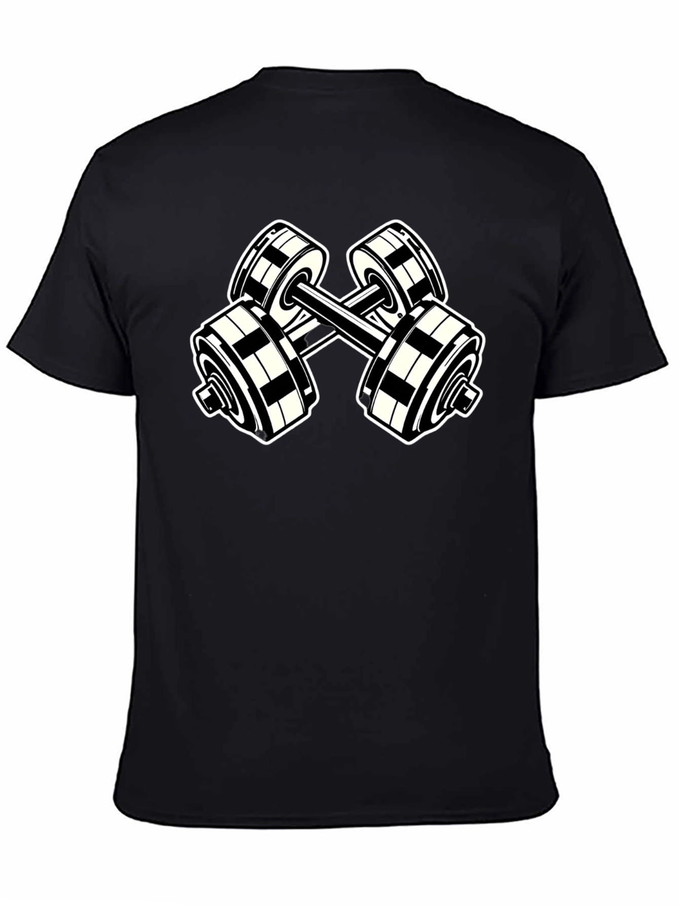 Black T-Shirt with Dumbbell Graphic