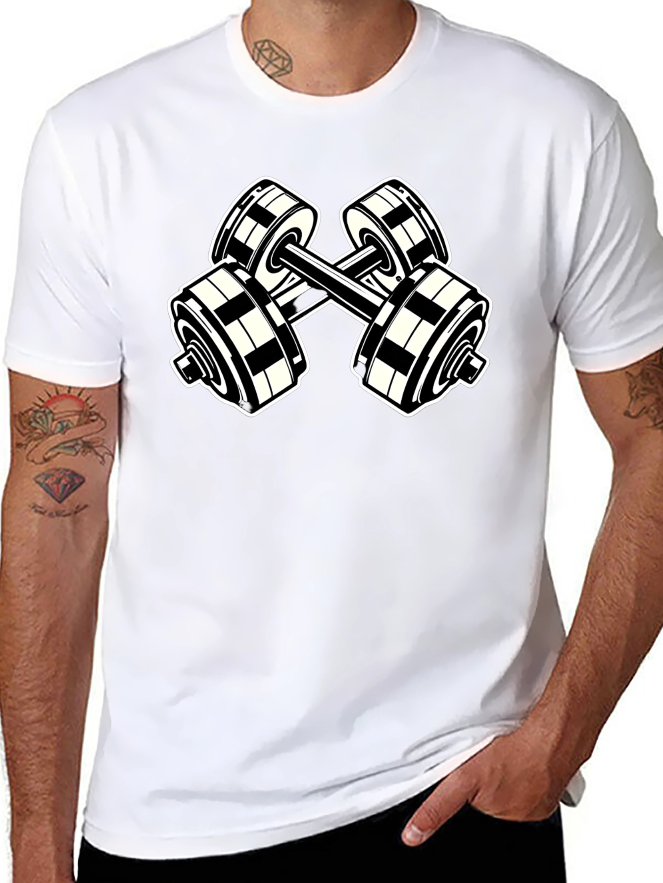 Black T-Shirt with Dumbbell Graphic