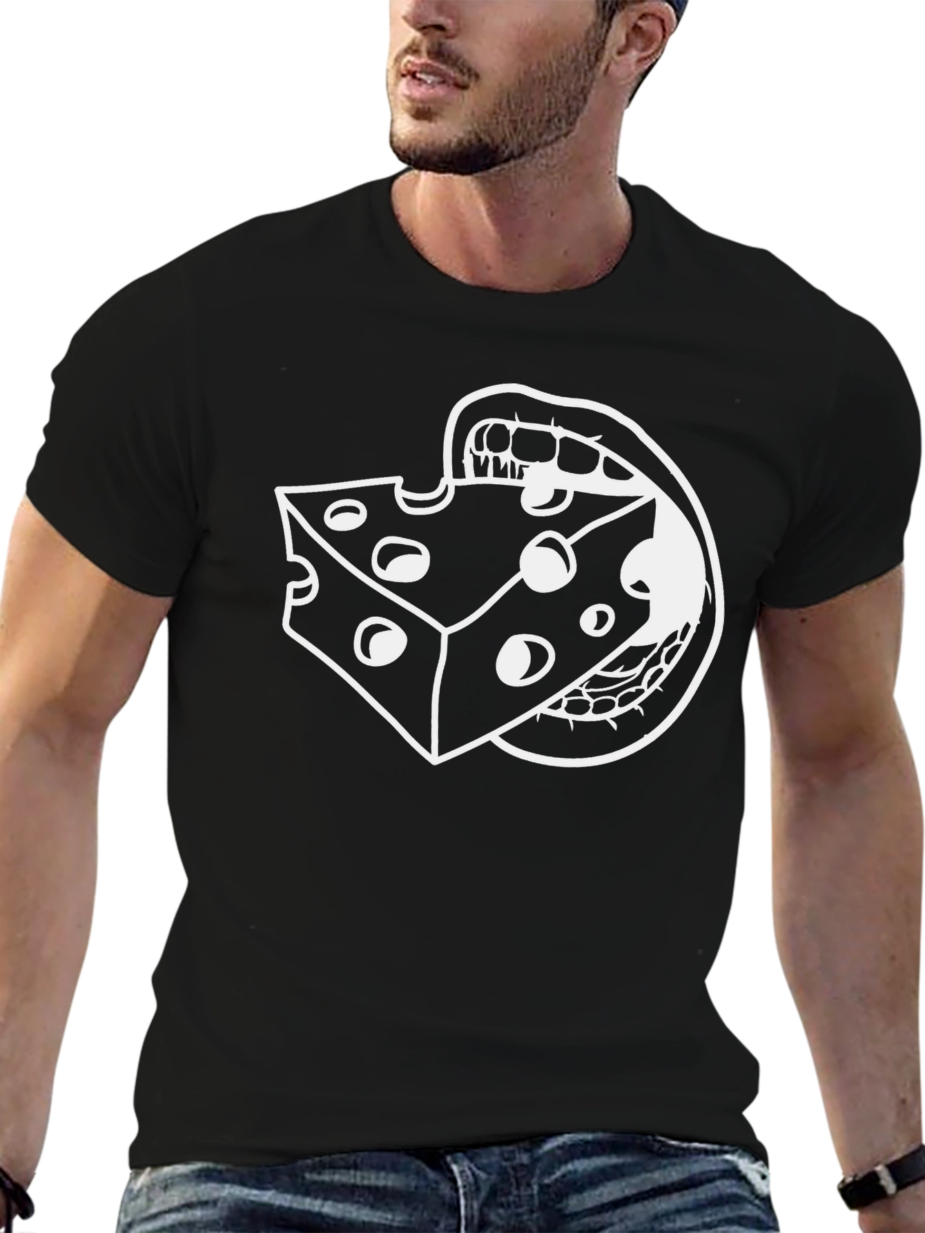 Cheesy Bite Graphic Tee - Black Cotton Blend T-Shirt