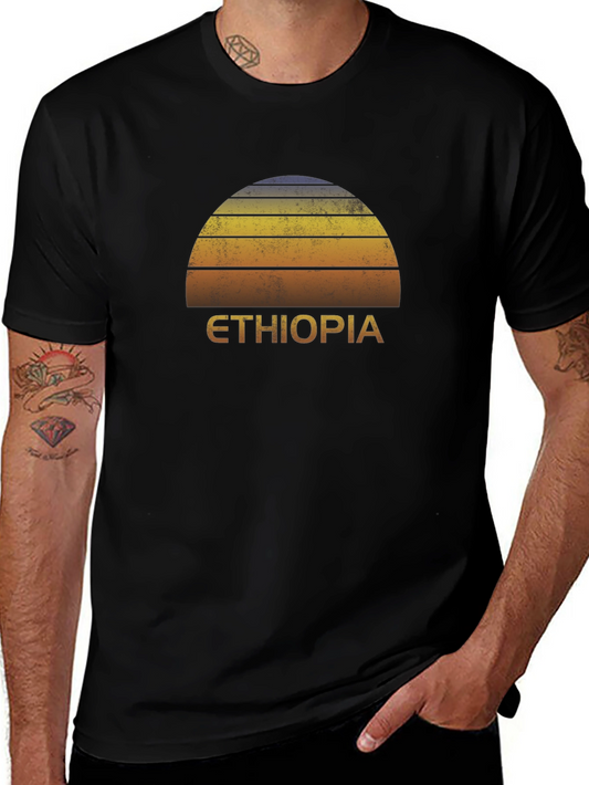 Ethiopia Sunset Graphic Tee - Retro Style Black T-Shirt
