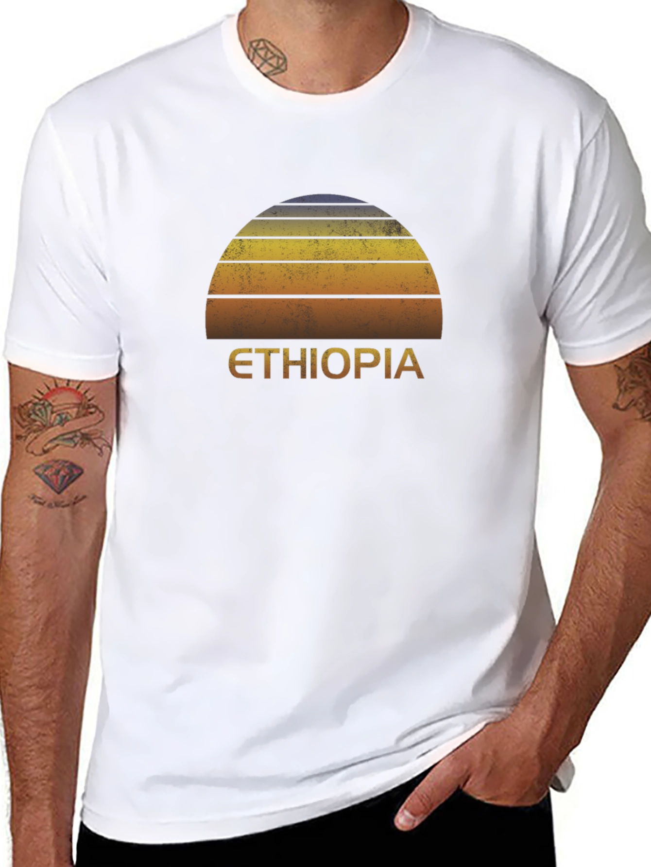 Ethiopia Sunset Graphic Tee - Retro Style Black T-Shirt