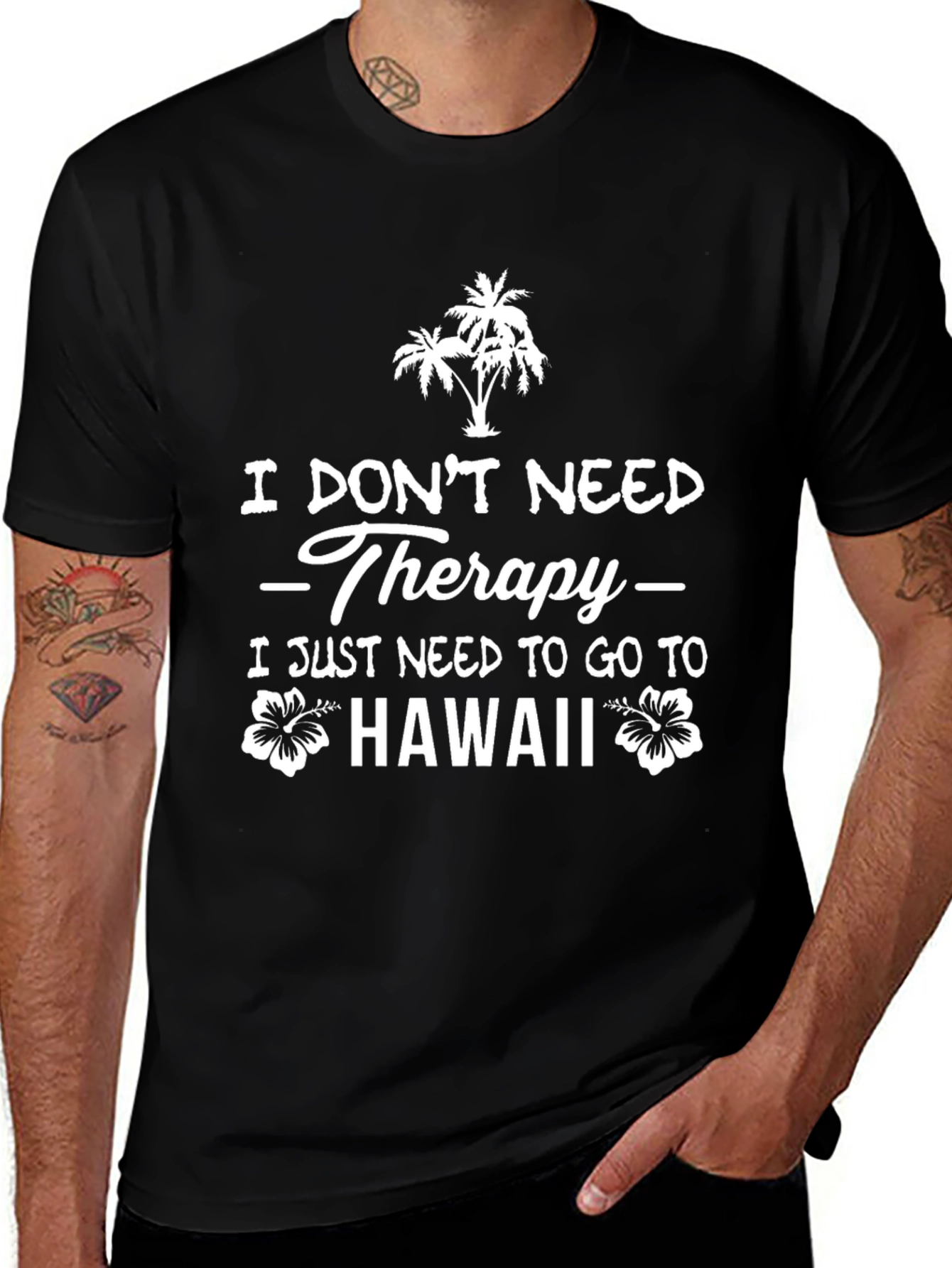 Hawaii Therapy T-Shirt - Tropical Palm & Flower Design