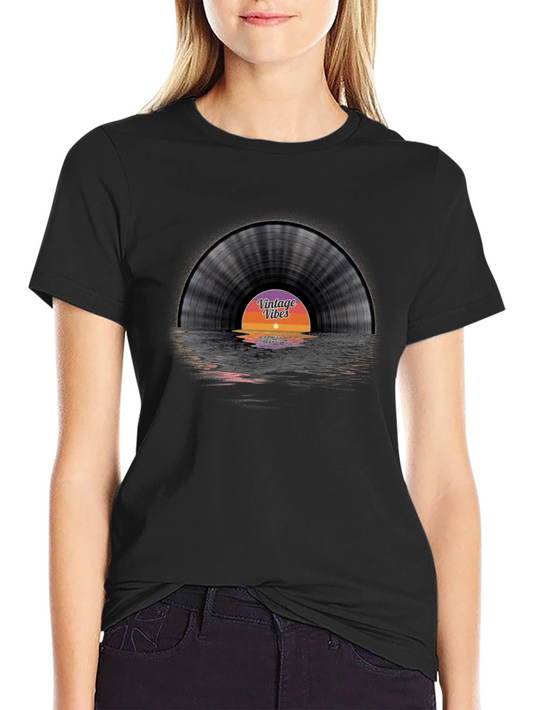 Vintage Vibes Record T-Shirt - Retro Sunset Design
