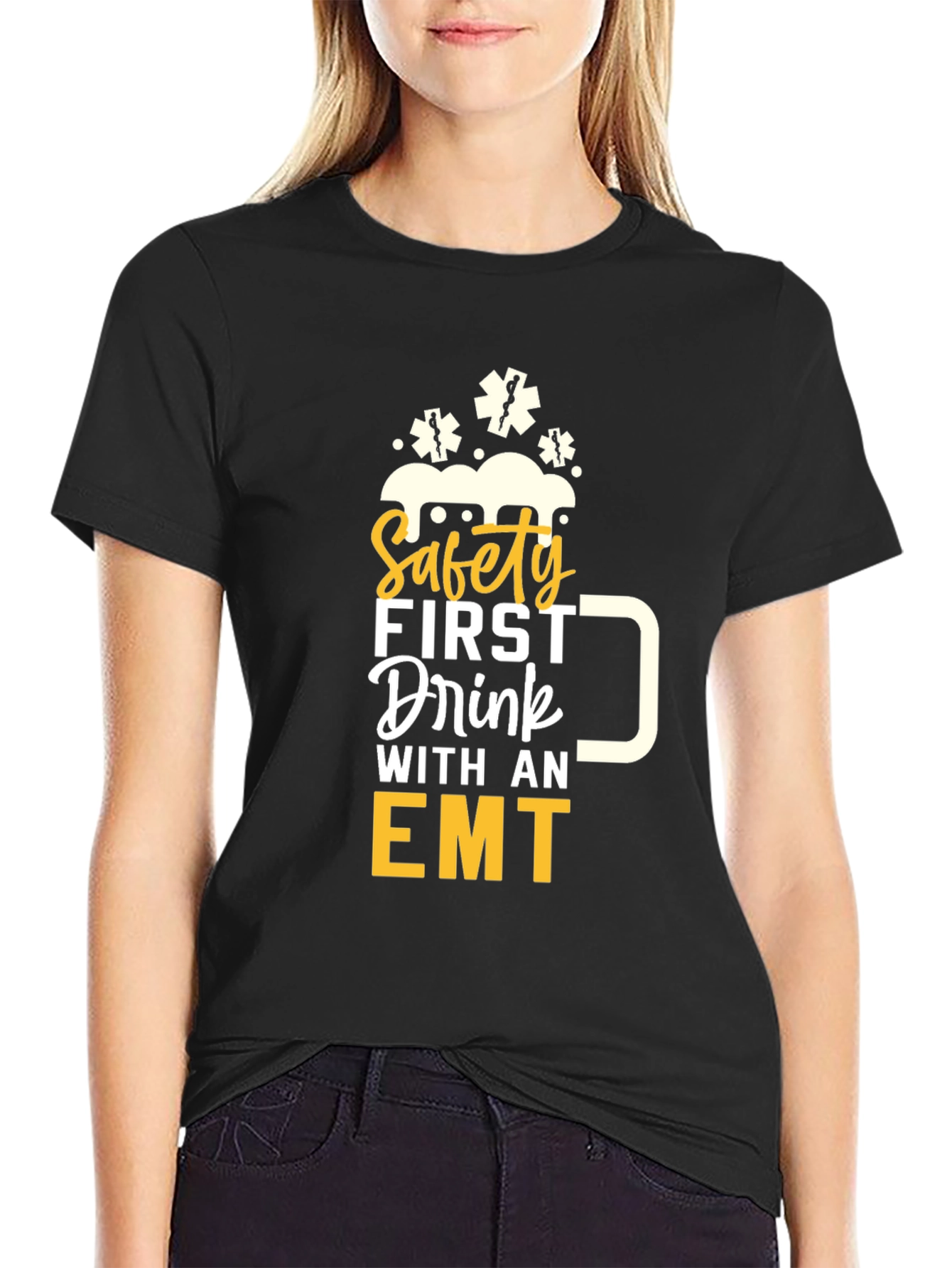 Safety First Drink with an EMT Graphic T-Shirt