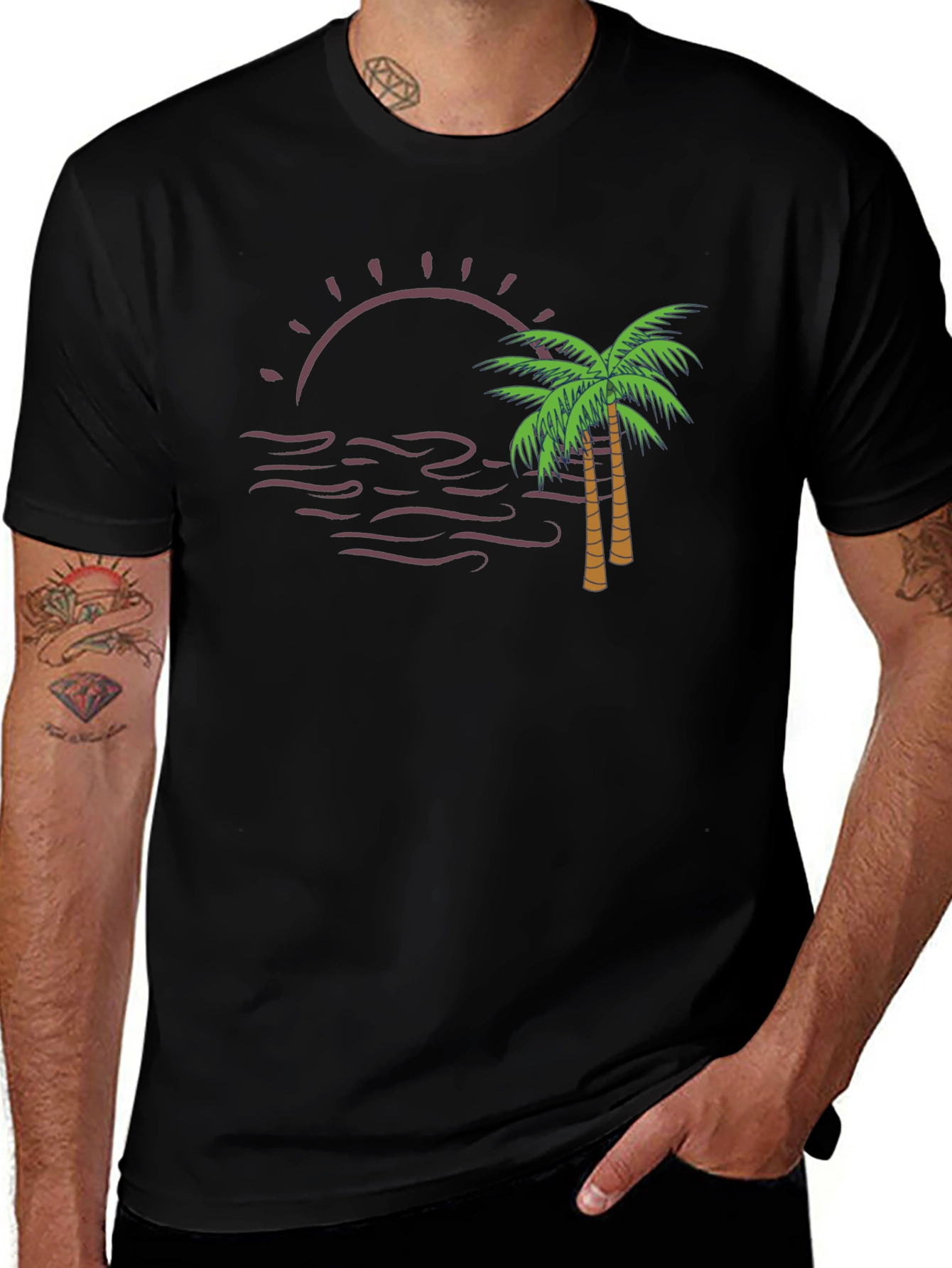 Sunset Palm Tee - Black Graphic T-Shirt