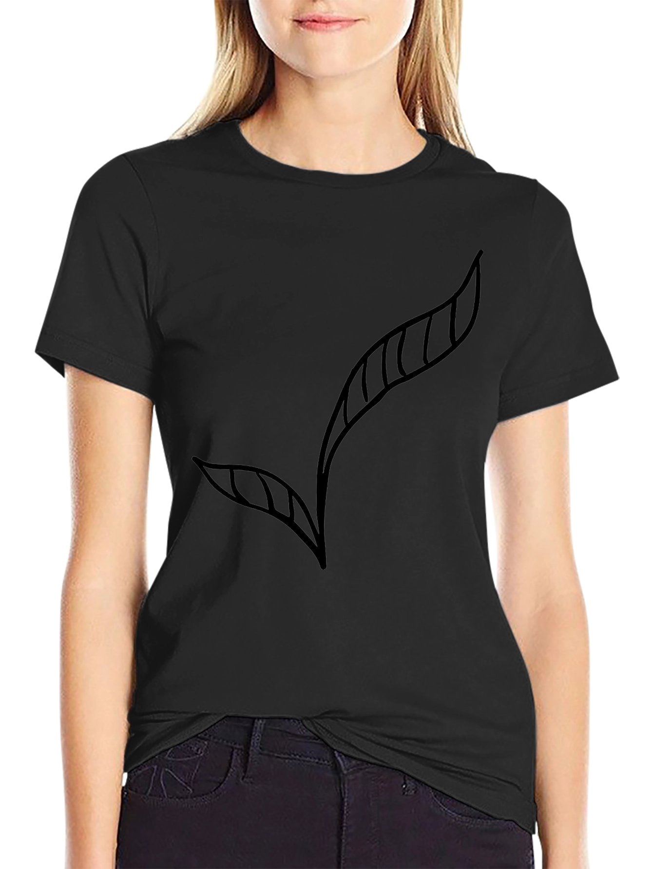 Modern Leaf Graphic Black T-Shirt