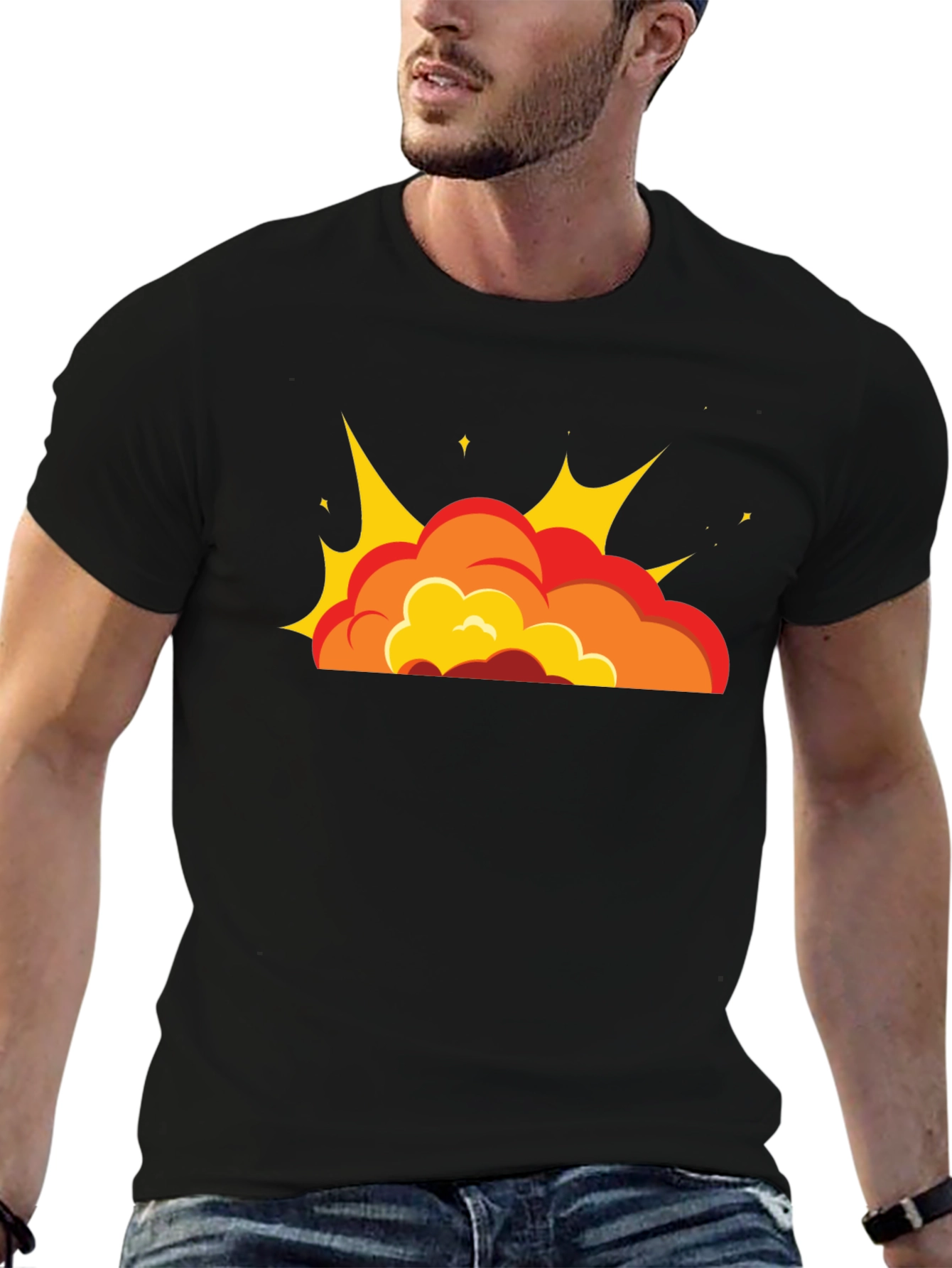 Cartoon Explosion Black T-Shirt