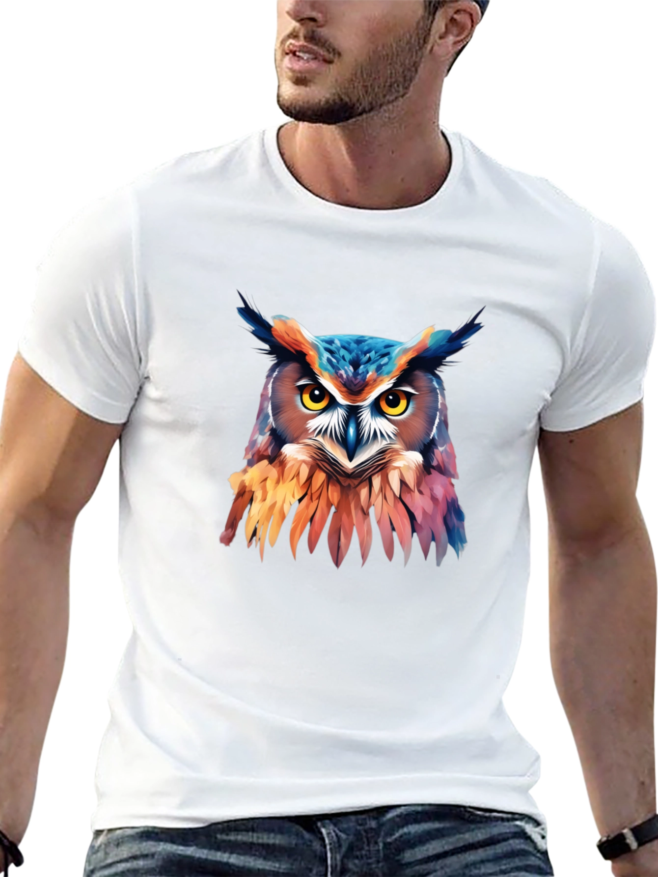 Vivid Owl Graphic Print Black T-Shirt