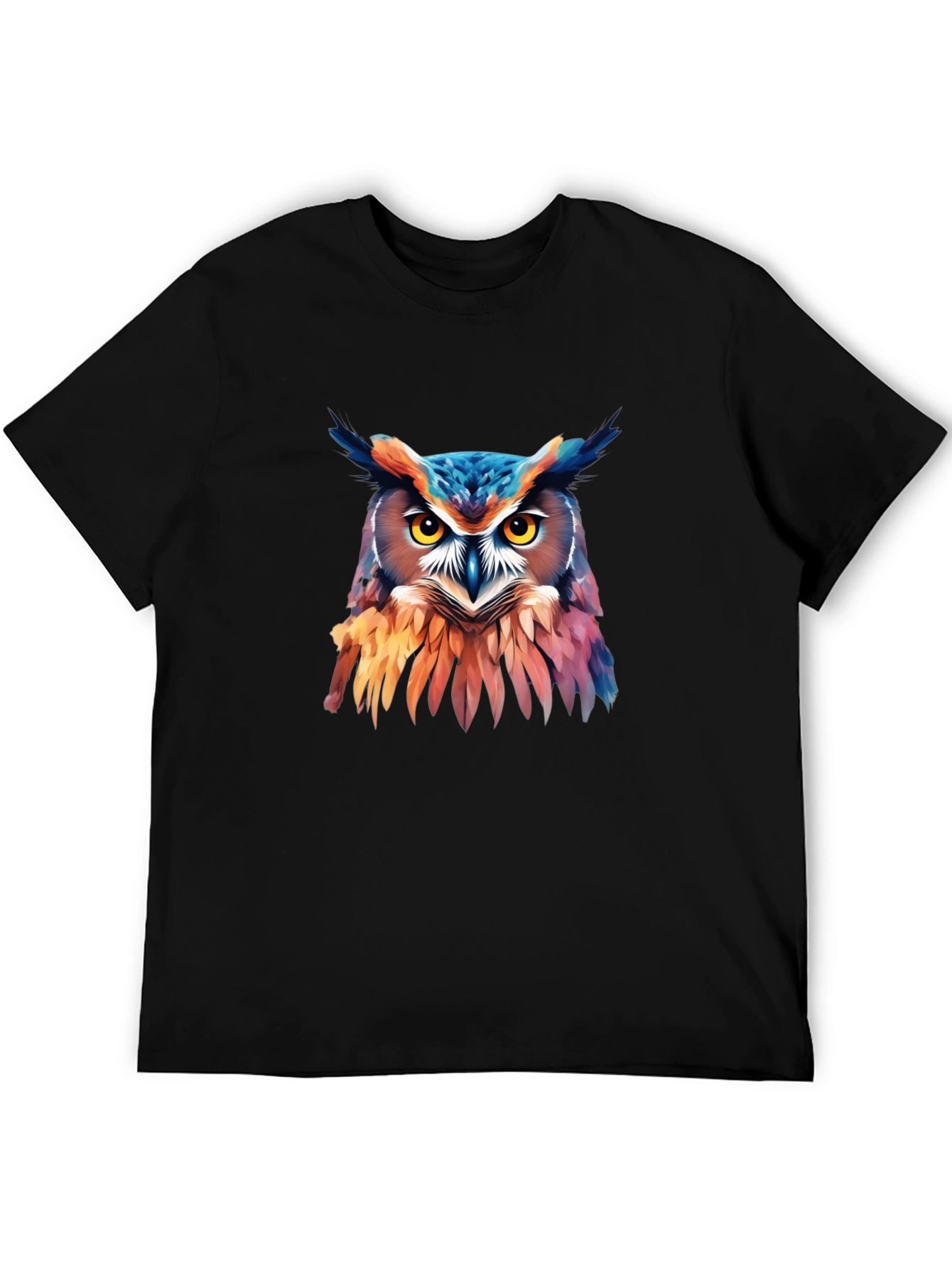 Vivid Owl Graphic Print Black T-Shirt