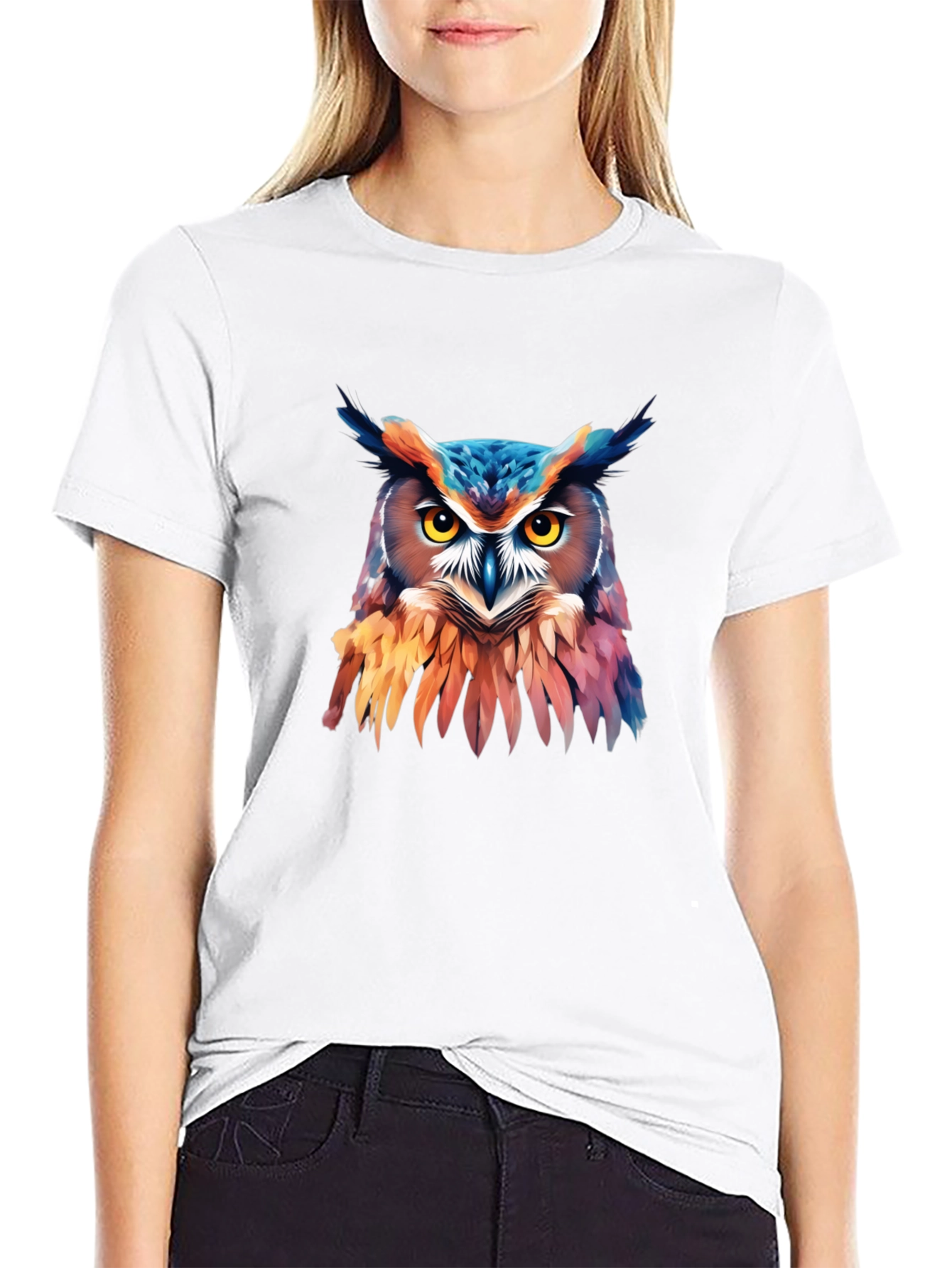 Vivid Owl Graphic Print Black T-Shirt