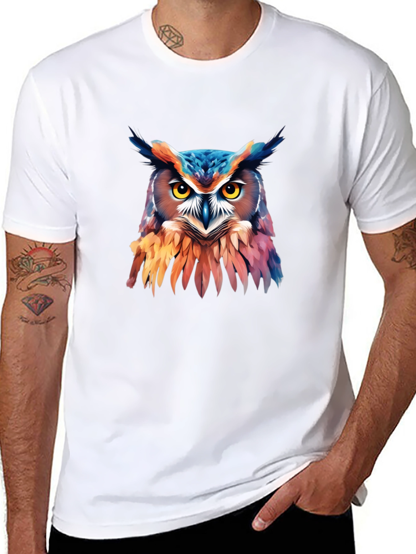 Vivid Owl Graphic Print Black T-Shirt