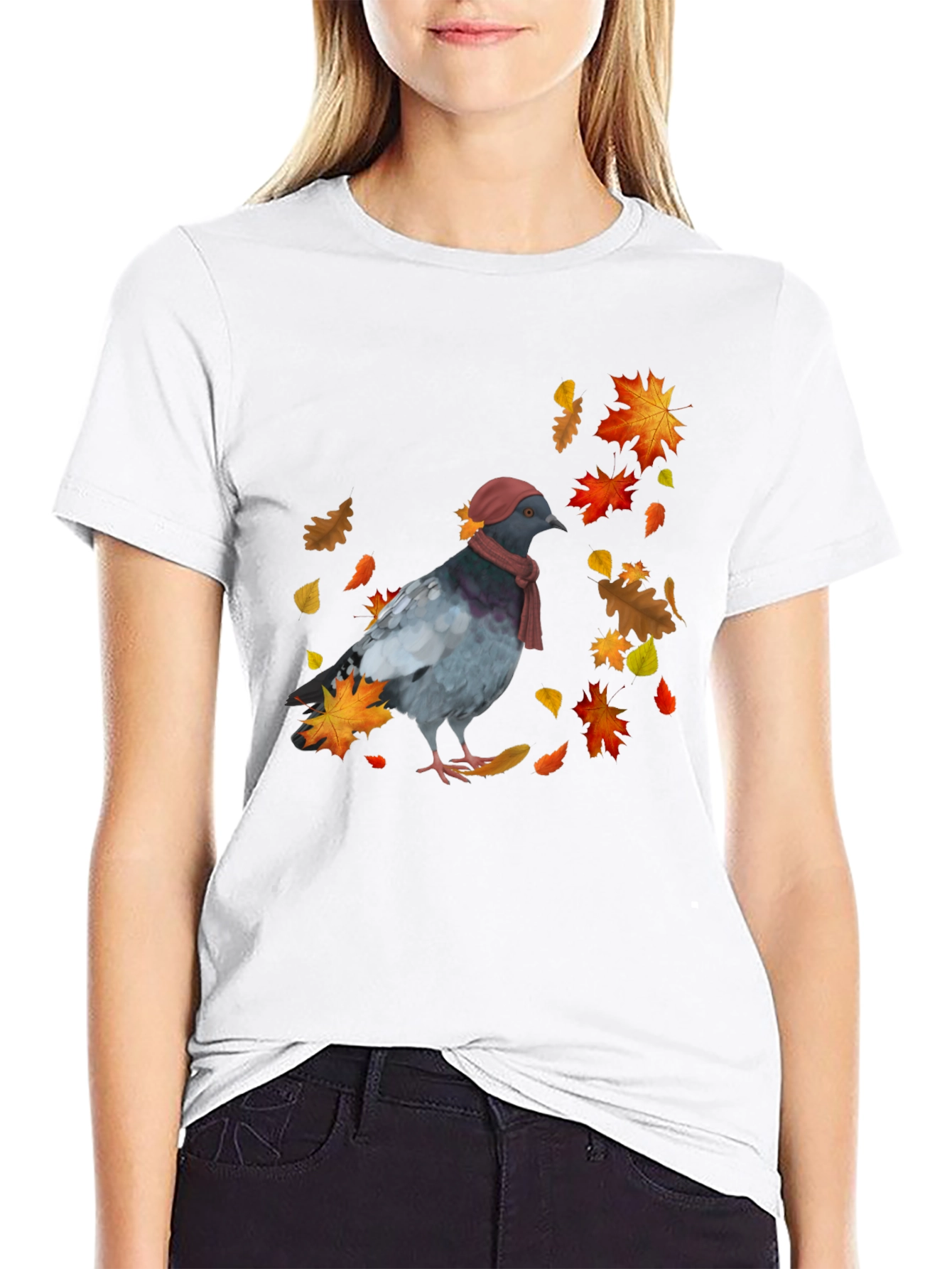 Fall Pigeon T-Shirt - Stylish Bird Autumn Design