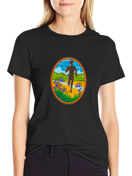 Runner Silhouette Oval Graphic Black T-Shirt