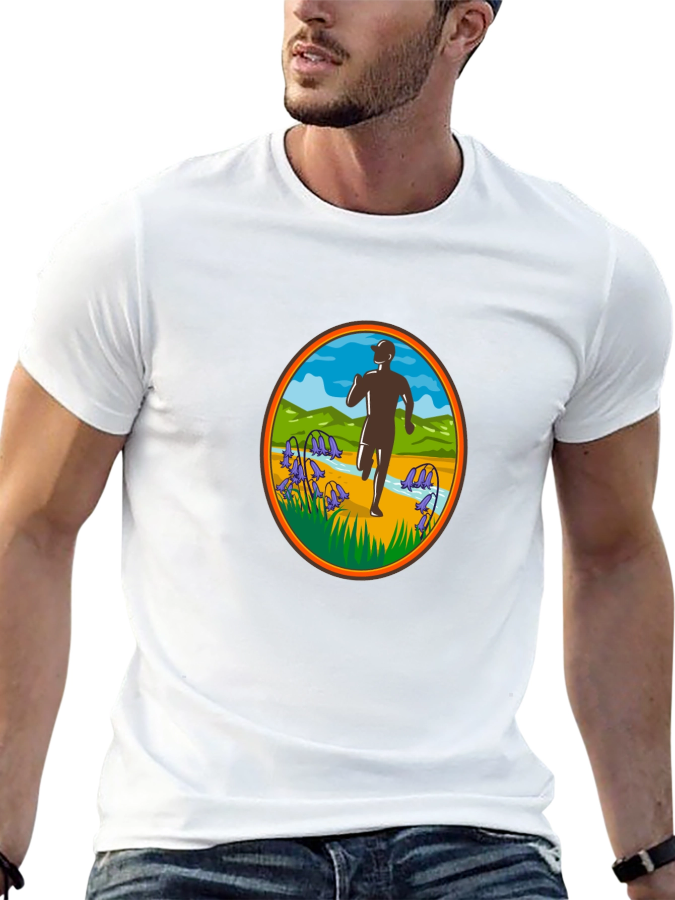 Runner Silhouette Oval Graphic Black T-Shirt