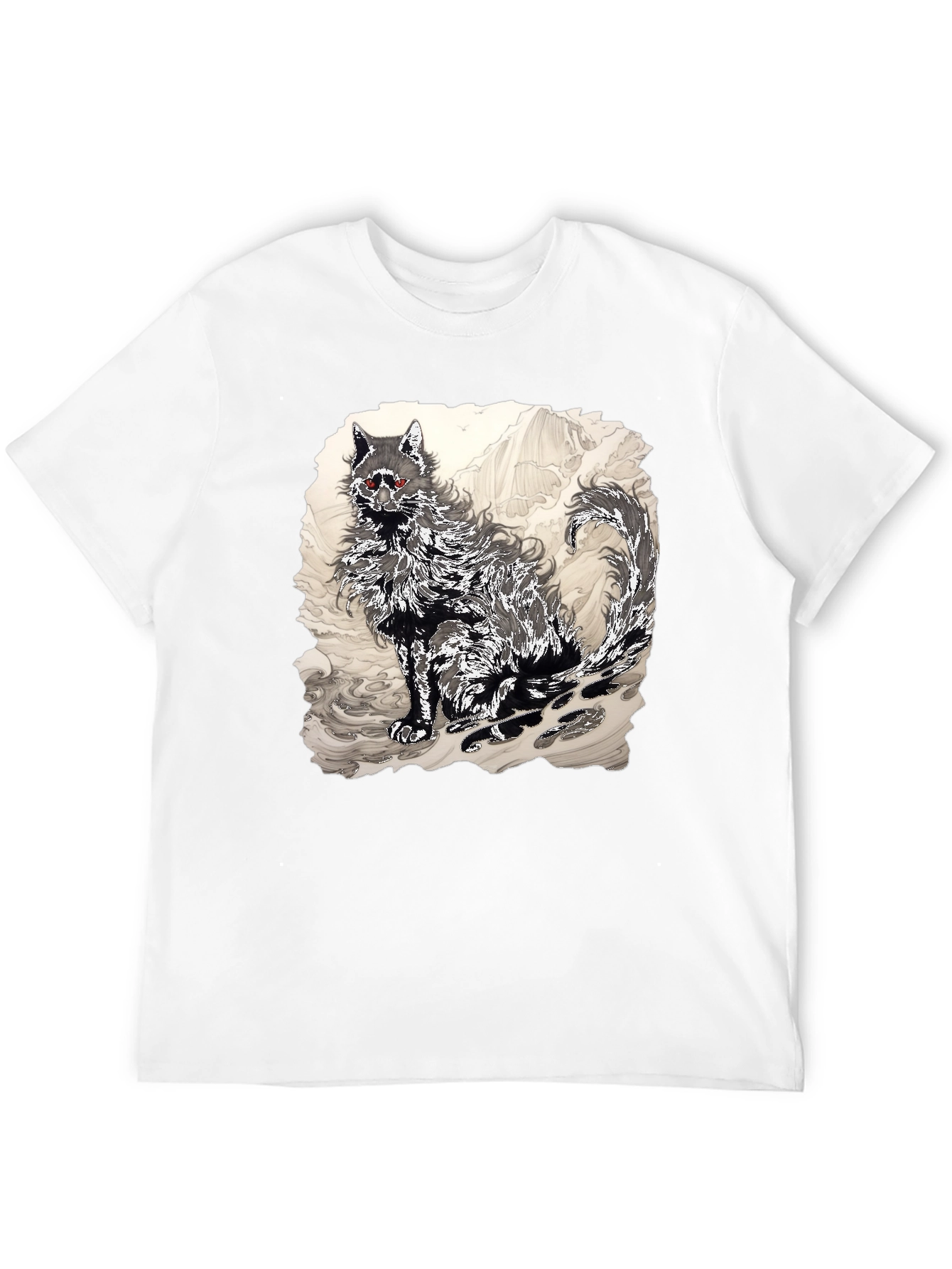 Black T-Shirt with Wolf Graphic