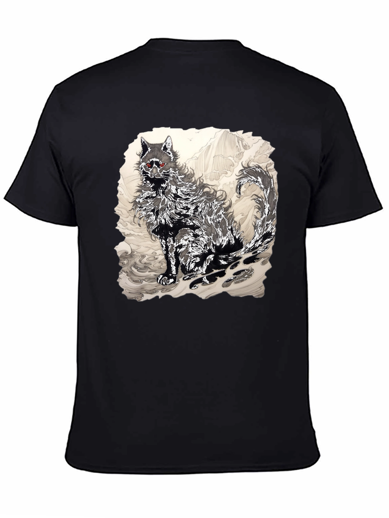 Black T-Shirt with Wolf Graphic