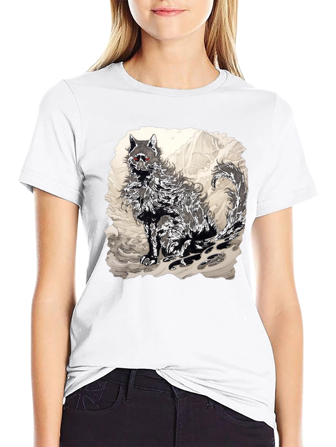 Black T-Shirt with Wolf Graphic