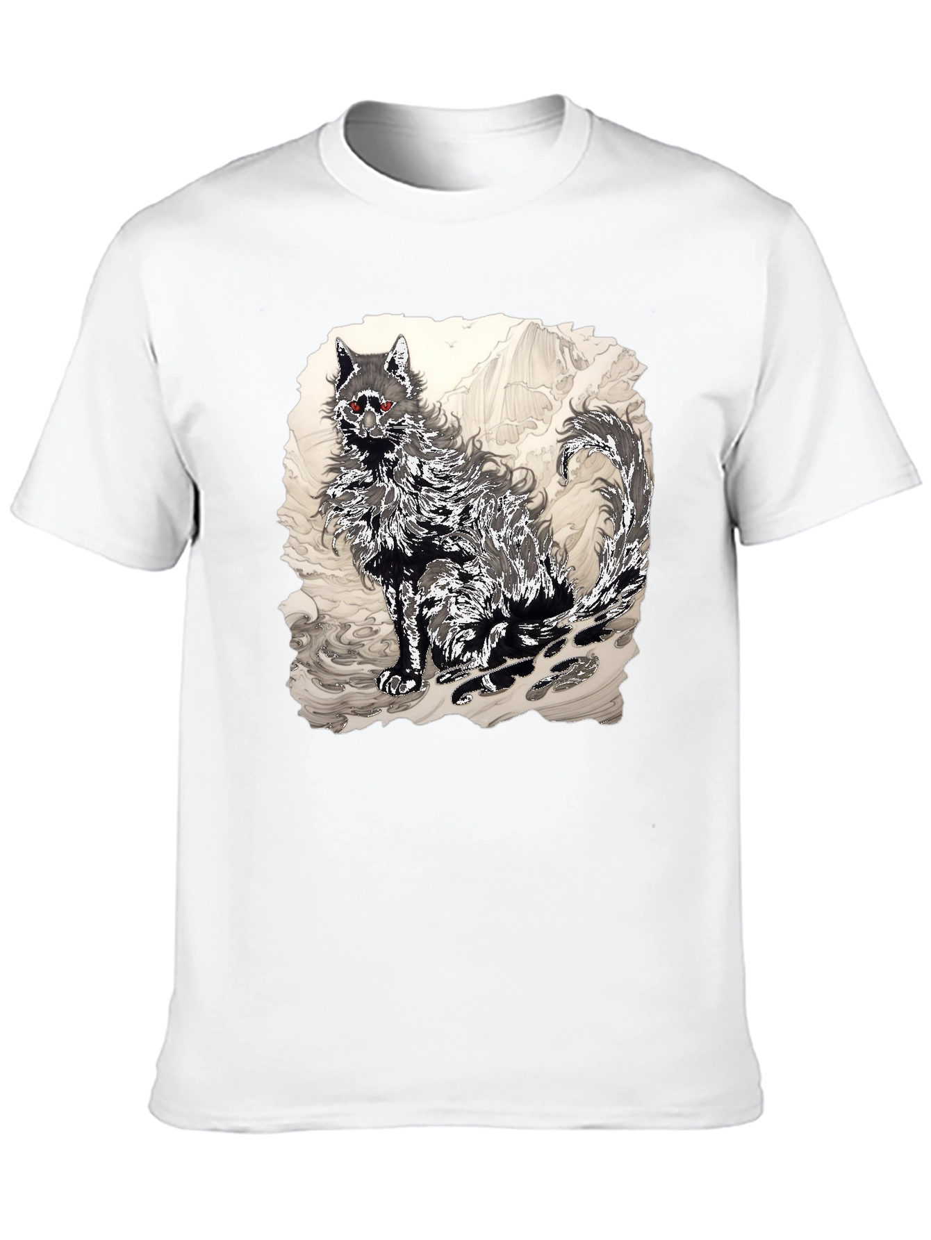 Black T-Shirt with Wolf Graphic