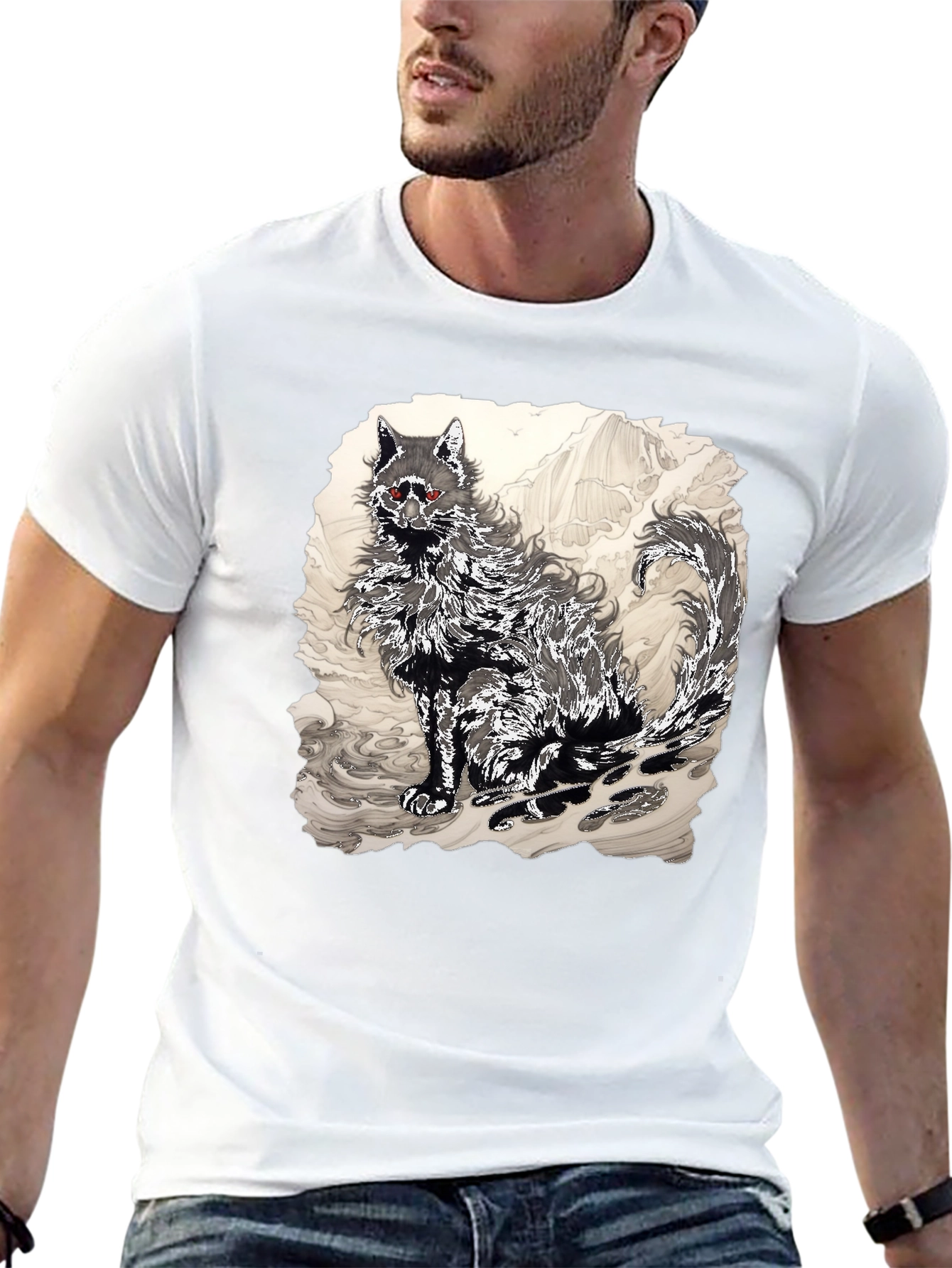 Black T-Shirt with Wolf Graphic