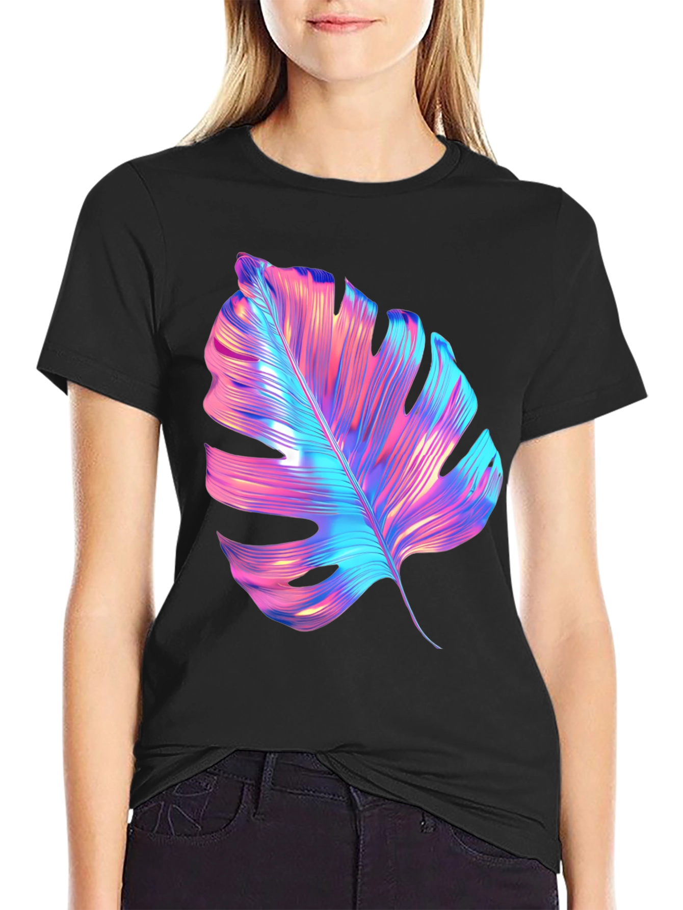 Neon Monstera Leaf Graphic Tee