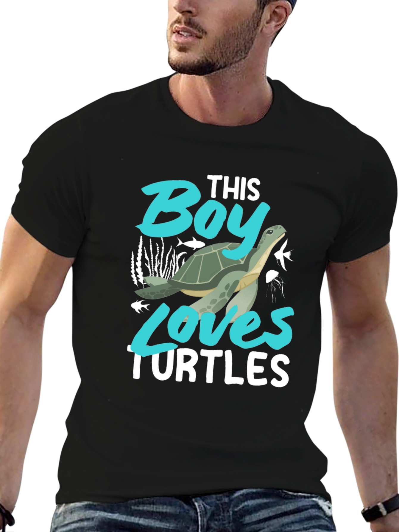 Boy Loves Turtles Graphic Tee - Black Cotton Blend