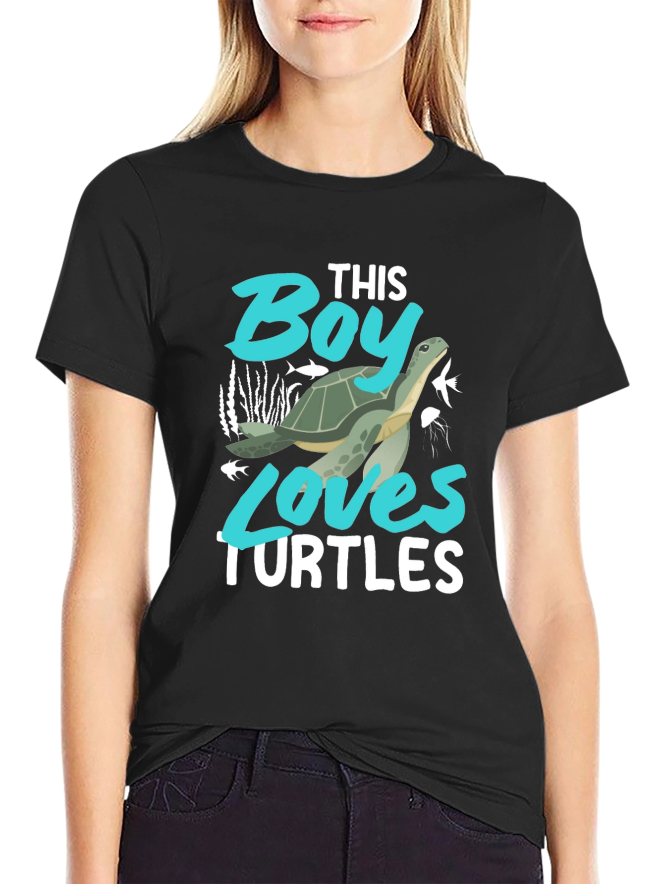 Boy Loves Turtles Graphic Tee - Black Cotton Blend