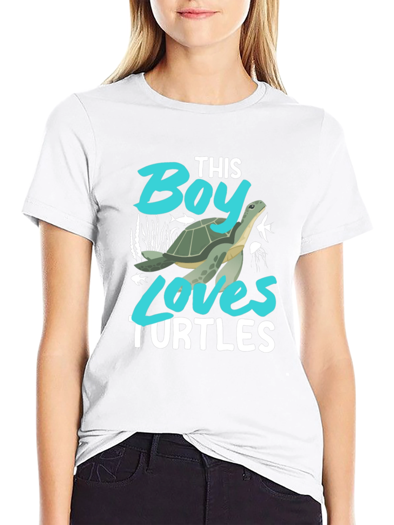 Boy Loves Turtles Graphic Tee - Black Cotton Blend