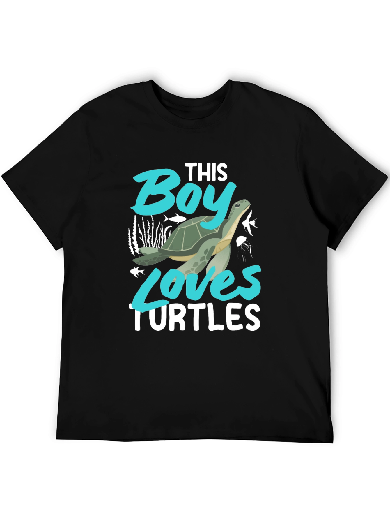 Boy Loves Turtles Graphic Tee - Black Cotton Blend