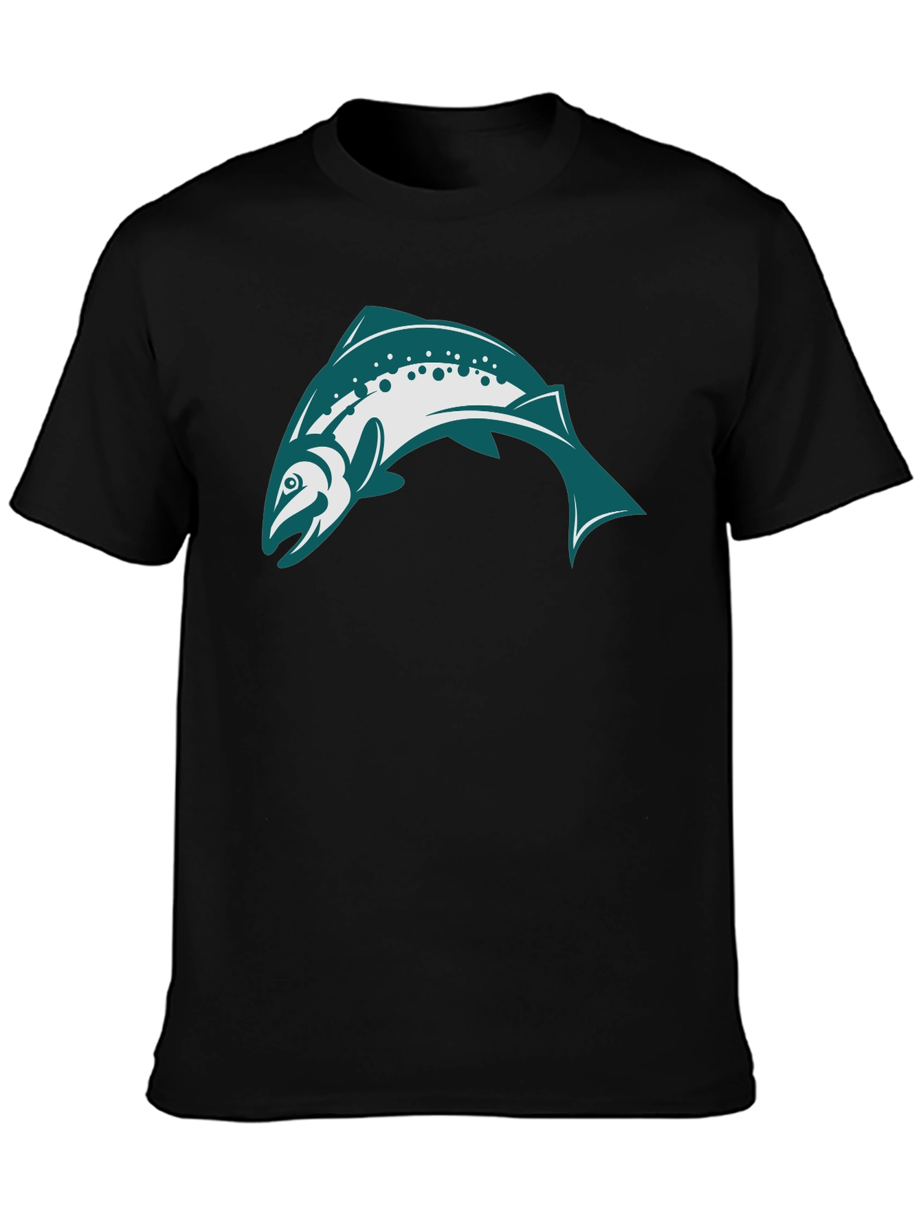 Black T-Shirt with Teal & White Fish Design
