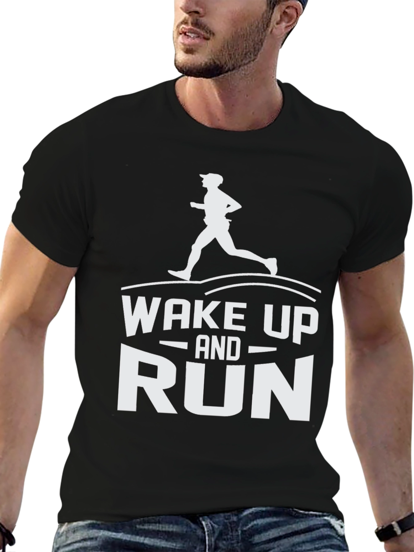 Wake Up and Run Black Graphic Tee