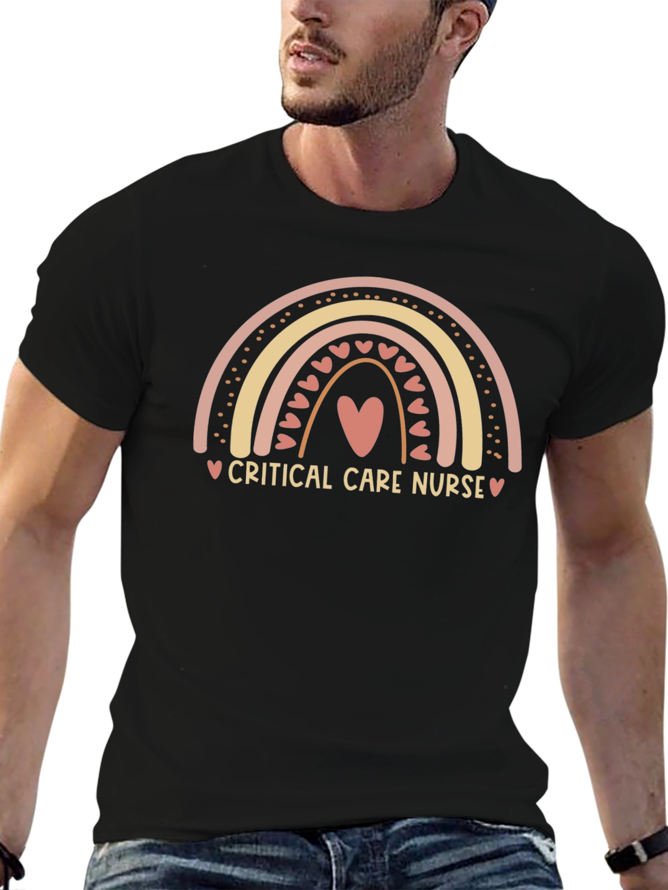 Critical Care Nurse Rainbow Heart Graphic Tee