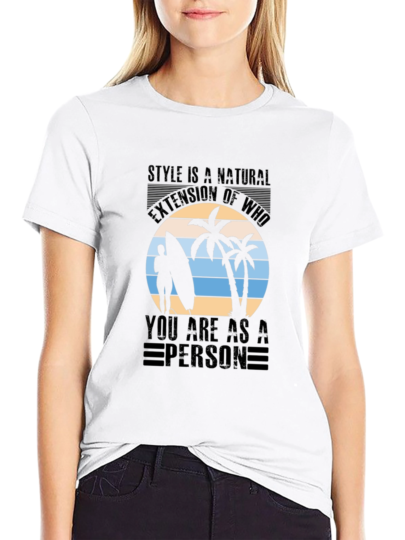 Stylish Black T-Shirt with Tropical Beach Graphic