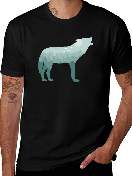 Nature Wolf Graphic Tee - Black Cotton T-Shirt