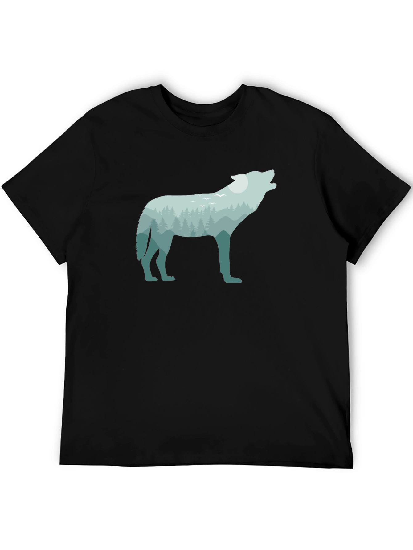 Nature Wolf Graphic Tee - Black Cotton T-Shirt