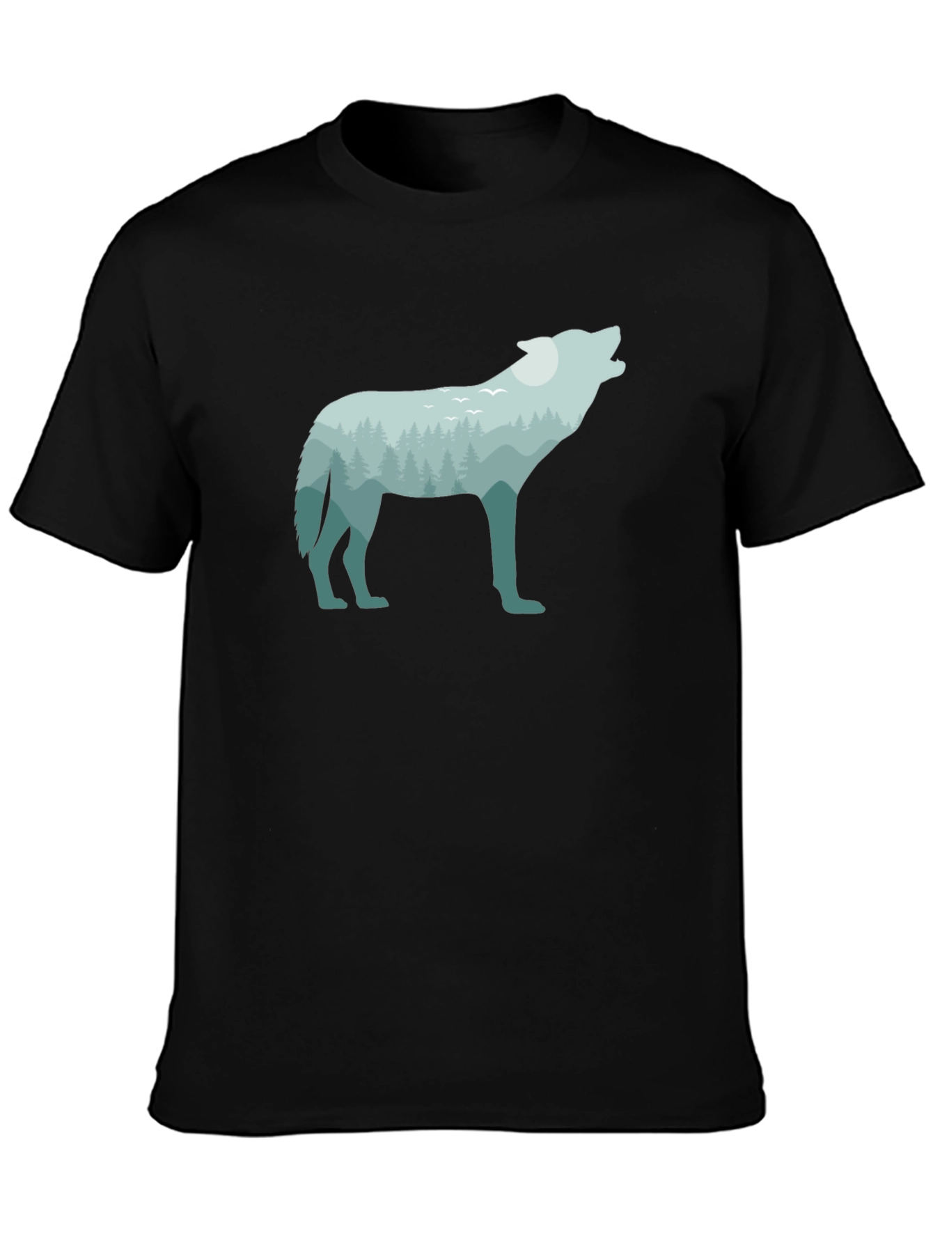 Nature Wolf Graphic Tee - Black Cotton T-Shirt