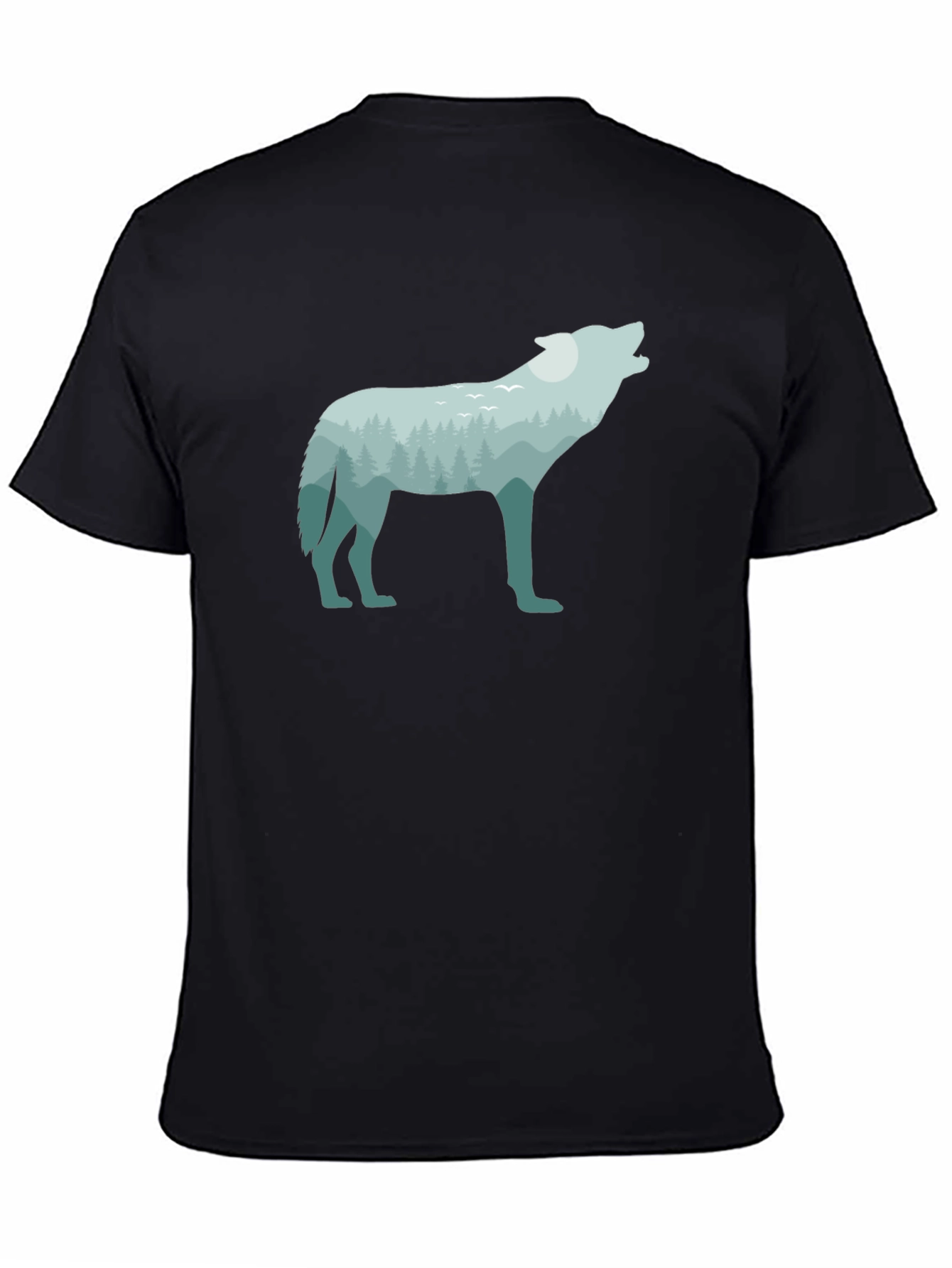 Nature Wolf Graphic Tee - Black Cotton T-Shirt
