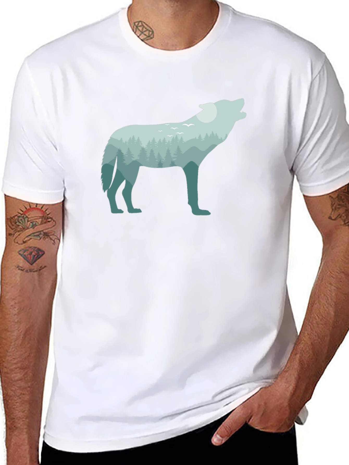 Nature Wolf Graphic Tee - Black Cotton T-Shirt