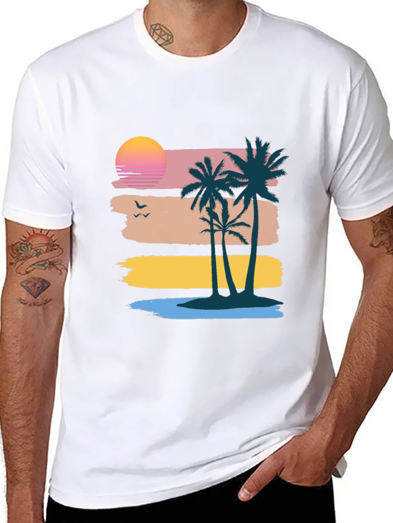 Retro Sunset Palm Tree Graphic Tee - Coastal Vibes