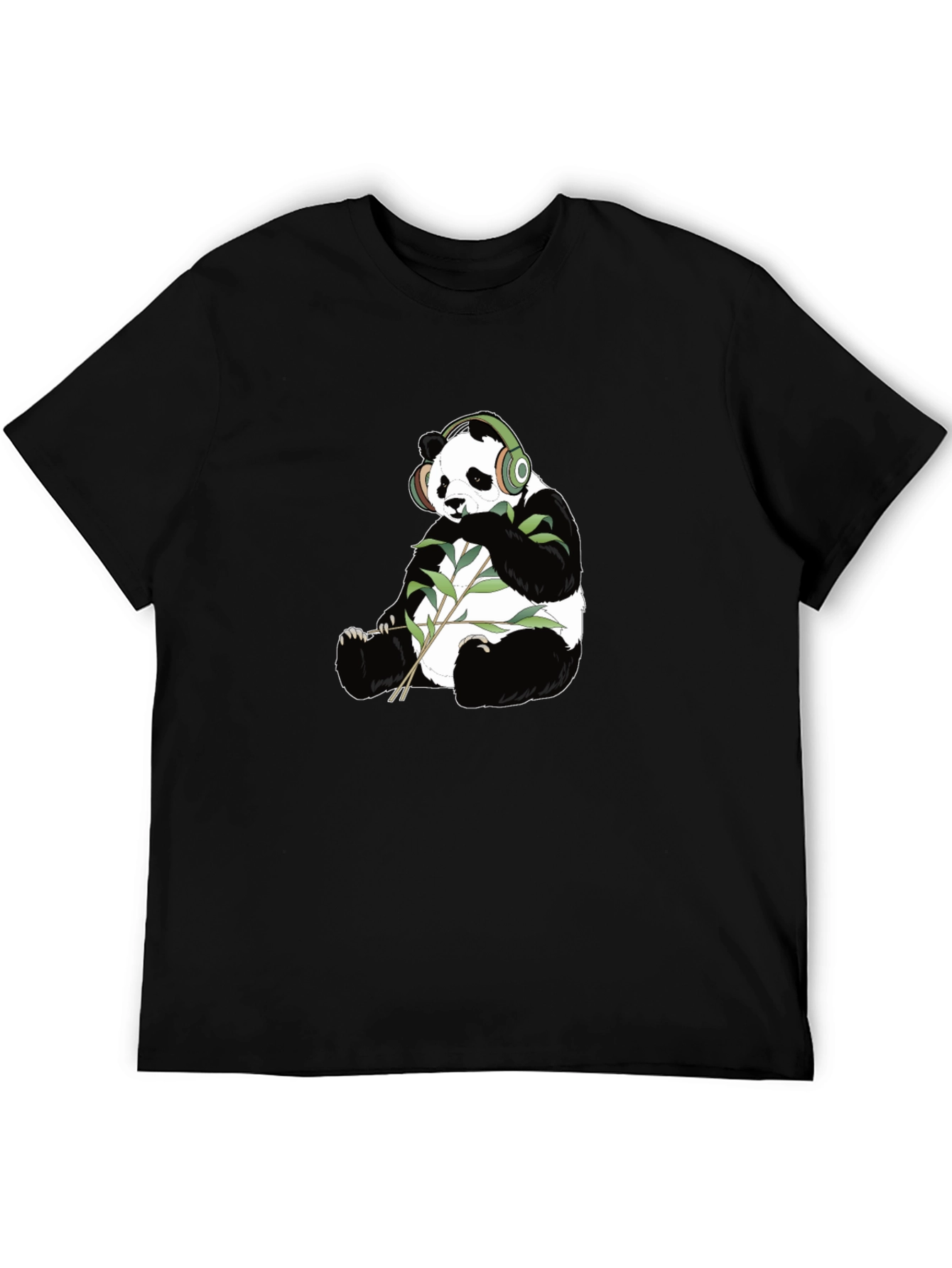Panda with Headphones Graphic Tee - Black Cotton