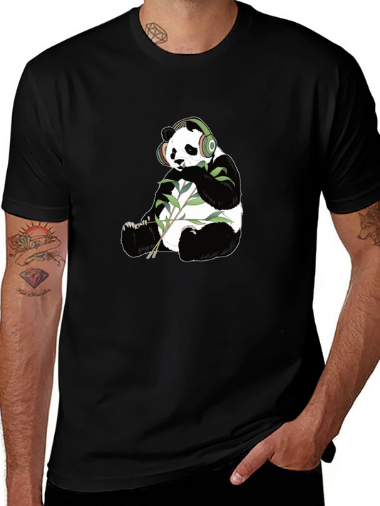 Panda with Headphones Graphic Tee - Black Cotton